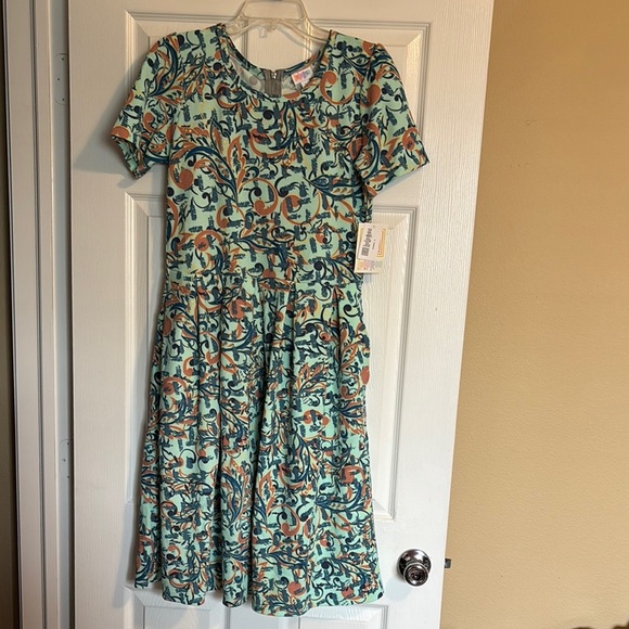 LuLaRoe Amelia NWT women’s teal floral pleated knee length dress size large - Picture 1 of 12